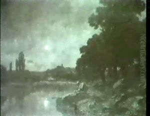 Helle Mondnacht An Einem Flussufer. by Gilbert Von Canal