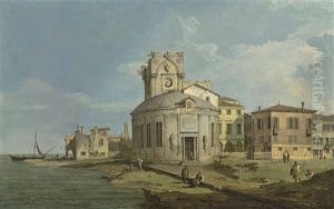 A Venetian Capriccio With An Oval Church By The Lagoon by (Giovanni Antonio Canal) Canaletto