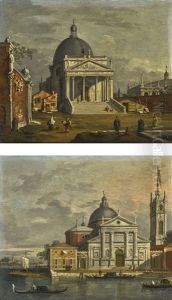 Venice, A Capriccio View Of San Giorgio Maggiore; Venice, A Capriccio View Of San Simeone Piccolo by (Giovanni Antonio Canal) Canaletto