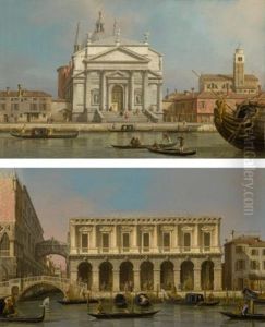 Venice, The Churches Of The Redentore And San Giacomo; Venice, The Prisons And The Bridge Of Sighs, Looking Northwest From The Balcony by (Giovanni Antonio Canal) Canaletto