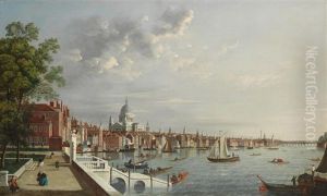 The Thames From Somerset House, London, Looking Towards Saint Paul's Cathedral by (Giovanni Antonio Canal) Canaletto
