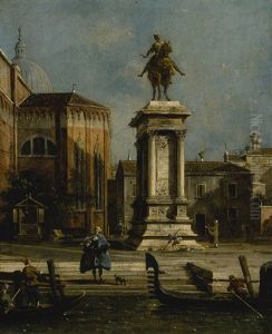 Venice, A View Of The Equestrian Monument To Bartolomeo Colleoni And The Church Of Santi Giovanni E Paolo by (Giovanni Antonio Canal) Canaletto