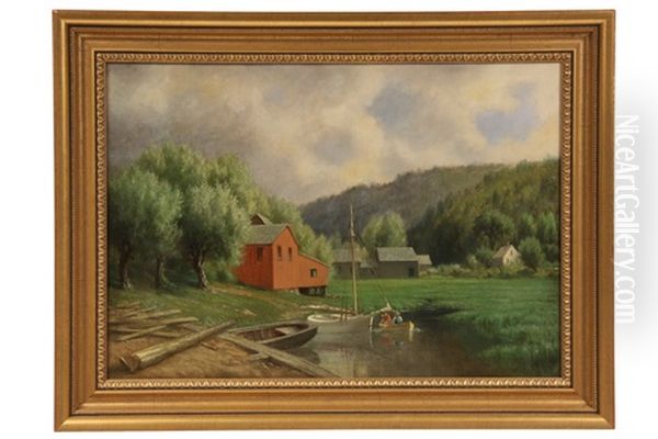 Connecticut Farm With Boats In River - view 1
