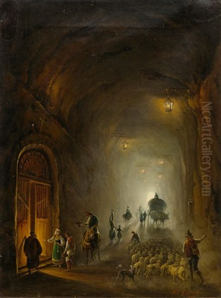 Figures And Livestock In A Tunnel - view 1