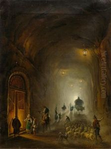 Figures And Livestock In A Tunnel