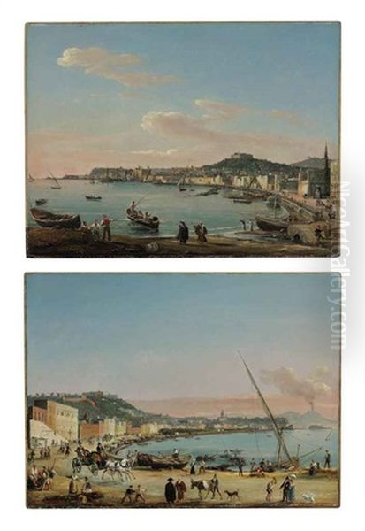 The Promenade On The Bay Of Naples With Mount Vesuvius Erupting In The Background (+ Fishermen On The Bay Of Naples With A View Of Castel Nuovo; Pair) - view 1