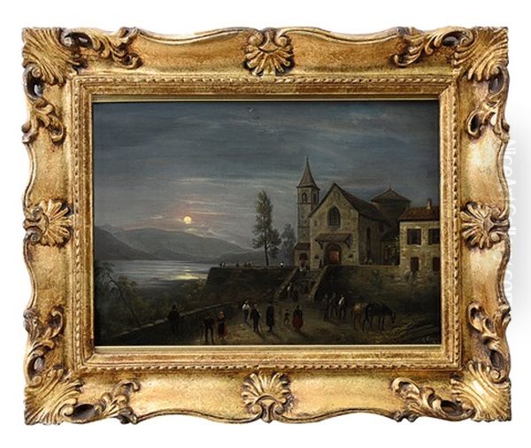 Termine Della Funzione Serale (paesaggio Con Plenilunio) - view 1