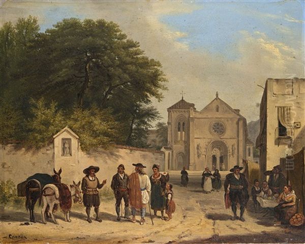 Scorcio Di Paese Con Figure - view 1