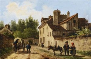 Village Street In The Suburbs Of Paris by Giuseppe Canella