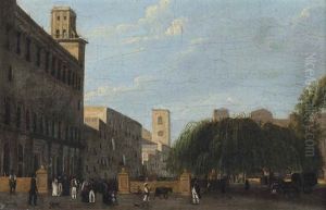 Figures In An Italian Square by Giuseppe Canella
