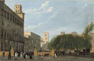 Fgures In An Italian Square by Giuseppe Canella
