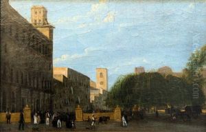 Vue D'une Place Animee De Personnages by Giuseppe Canella