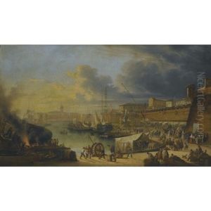 Livorno Harbor With The Marble Statue Of Grand Duke Ferdinando I Di Medici by Giuseppe Canella