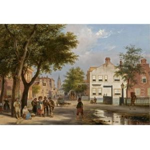 A Busy Square In A Dutch Town by Giuseppe Canella