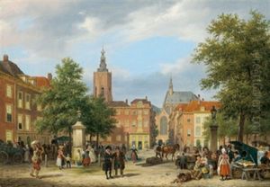 Motiv Aus Den Haag, Der Grose Markt Mit Schoolstraat Und Grote Toren Oder Jacobskerk