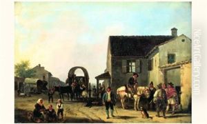 La Halte D'un Cavalier Devant L'auberge by Giuseppe Canella