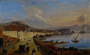 Blick In Die Bucht Von Neapel Mit Dem Rauchenden Vesuv Im Hintergrund by Giuseppe Canella