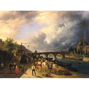 View Of The Seine's Left Bank And The Louvre, Paris by Giuseppe Canella