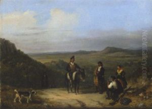 A Mountainous Landscape With Hunters Resting Beside The Road by Giuseppe Canella