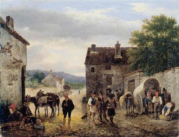 Scene With Figures And Donkeys Before A House - view 1