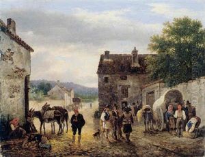 Scene With Figures And Donkeys Before A House
