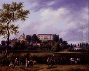 Landscape With Peasants Working In The Fields With A Town And A Manor House Beyond