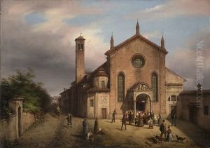 Processione Di Fedeli Alla Chiesa Di Santa Maria Della Pace In Milano by Carlo Canella
