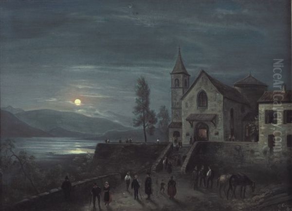 Termine Della Funzione Serale (paesaggio Con Plenilunio) - view 1