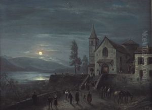Termine Della Funzione Serale (paesaggio Con Plenilunio)