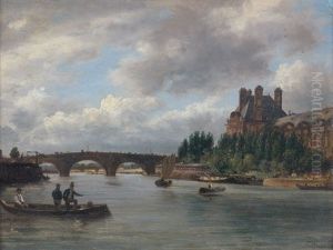 Vue De Paris Avec Le Pavillon De Flore Et Le Pont Royal by Giuseppe V. Canella