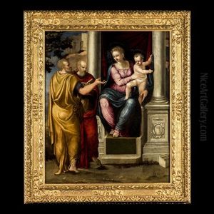 Vierge A L"enfant Avec Saint Pierre Et Saint Paul Paragone by Anselmo Canera
