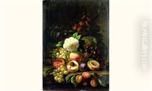 Nature Morte De Fleurs Et De Fruits Poses Sur Un Entablement Nature Morte De Fleurs Et De Fruits Poses Sur Un Entablement