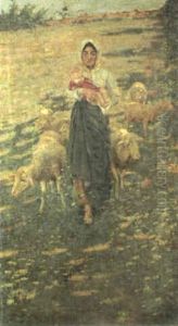 Mother And Child With Sheep In A Landscape Mother And Child With Sheep In A Landscape