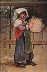 Italienisches Madchen Mit Tamburin by Alwyn Von Stein