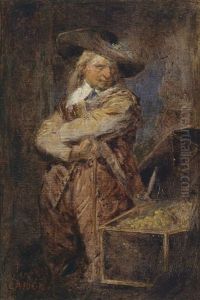 Ein Mann Im Kostum Der Zeit Oliver Cromwells Neben Einer Geoffneten Schatztruhe Stehend by Hans (Johann von Strasiripka) Canon