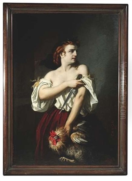 Moderne Judith. Parodie Auf Die Alttestamentliche Geschichte Von Judith Und Holofernes: Eine Kuchenmagd Ist Im Begriff, Einen Hahn Zu Kopfen - view 1