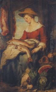 Junge Frau Mit Strohhut Als Verkauferin Auf Dem Markt by Hans (Johann von Strasiripka) Canon