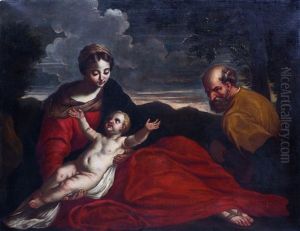Le Repos De La Sainte Famille Pendant La Fuite En Egypte by Simone Cantarini (Pesarese)