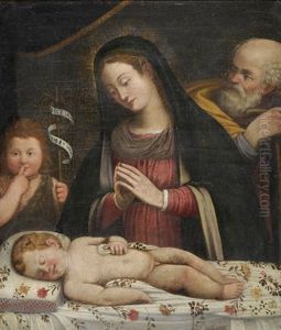 Die Heilige Familie Mit Johannes Dem Taufer by Simone Cantarini (Pesarese)