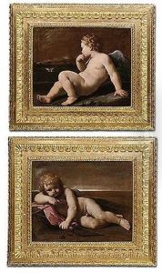 Putti In Landscape by Simone Cantarini (Pesarese)