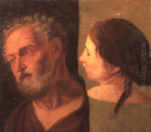 Double Study Of A Bearded Man And A Young Woman In Profile by Simone Cantarini (Pesarese)