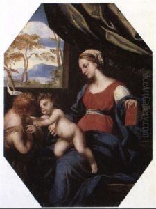 The Holy Family With St. John The Baptist by Simone Cantarini (Pesarese)