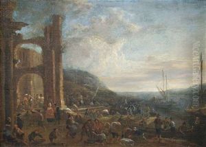 Emsiges Treiben An Sudlichem Hafen (pair) by Franz Thomas Canton