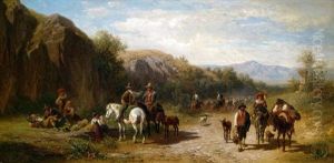 Auf Der Via Appia Mit Viehherde, Reitergruppen Und Wanderern