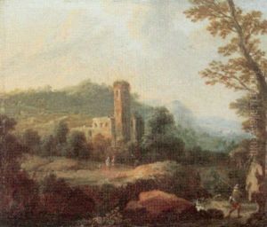 A Wooded Landscape With A Huntsman And A Ruined Tower