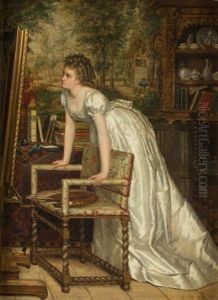 Jeune Femme Contemplant Un Tableau