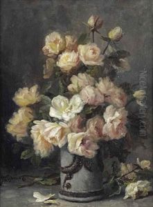 A Bouquet Of Pink And White Roses