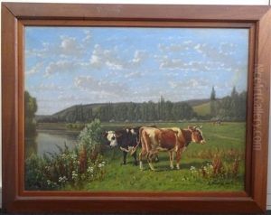 Les Vaches Dans La Prairie by Alfred-Eugene Capelle