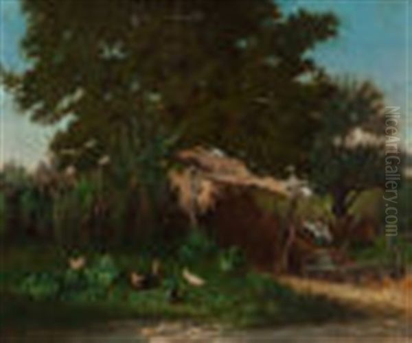 Barnyard With Chickens - view 1