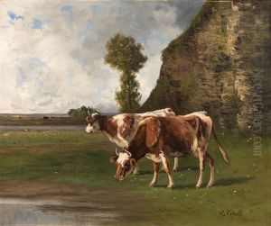 Vaches A L'etang by Alfred-Eugene Capelle